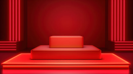 Abstract minimal scene with red podium. Award ceremony concept. 3d renderの素材