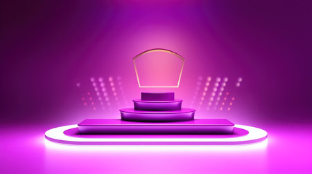 Stage podium with lighting, Stage Podium Scene with for Award Ceremony on purple Background. Vector illustrationの素材