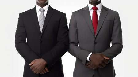 Two black men in suits. Isolated on a white background.の素材