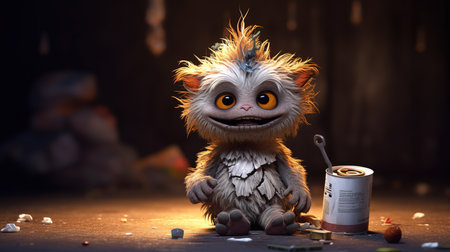 Funny monster with paint can. Halloween concept. 3d renderingの素材