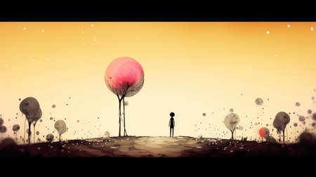 Conceptual image of planet earth with trees and people silhouettesの素材