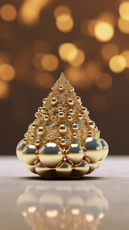 Christmas tree made of golden balls on bokeh background. 3d illustrationの素材