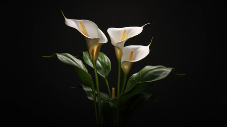 Beautiful calla lily flowers on black background, stock photoの素材