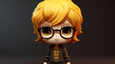 Cute little girl with glasses on dark background. 3d renderingの素材