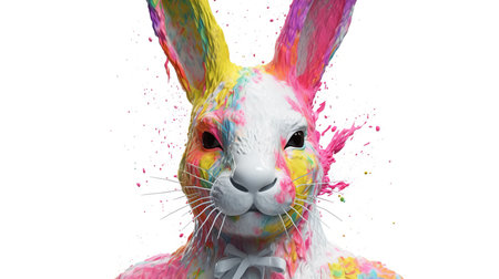 Easter bunny with colorful paint splashes isolated on white background.の素材