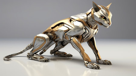 3D Render of a metallic cat in 3d Rendering.の素材