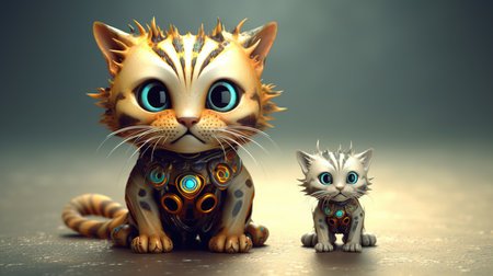Cute cat and cat with blue eyes. 3D rendering.の素材