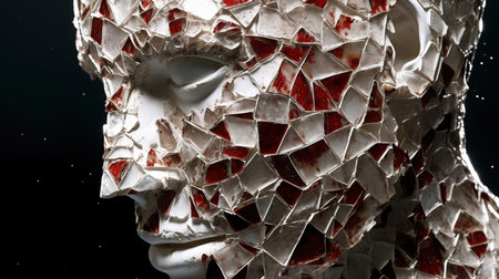 3d illustration of a human head made of broken glass, closeupの素材