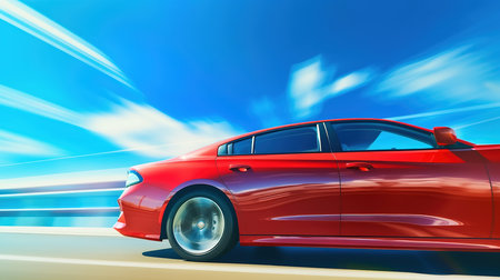 Red car on the road with motion blur background. 3d renderingの素材