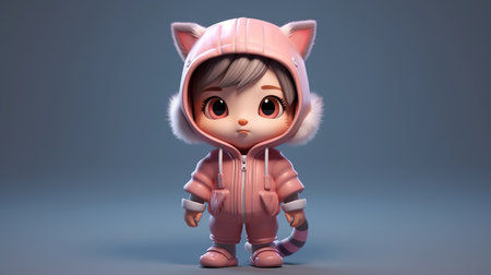 cute kawaii little girl wearing winter clothes - 3d renderingの素材