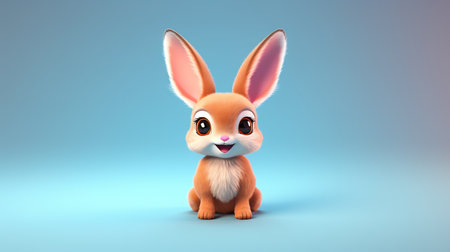 3d rendering of a cute cartoon bunny sitting on a blue backgroundの素材