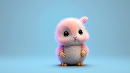 Cute little easter bunny on blue background. 3D renderingの素材