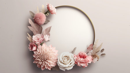 Flower wreath on white background. Flat lay, top viewの素材