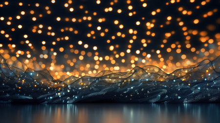 3d illustration of abstract background with bokeh lights and wavesの素材