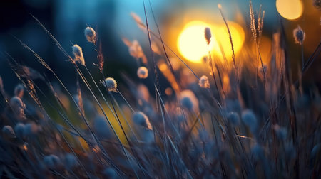 Grass flower in the field at sunset, soft focus background.の素材