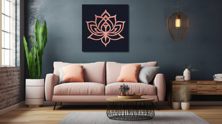 Interior of modern living room with pink sofa 3D Illustrationの素材