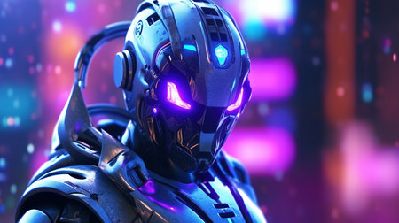 Cyborg man in futuristic space suit. 3d render illustration.の素材