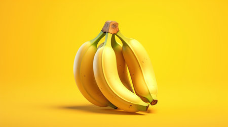Bunch of bananas on yellow background. 3d render illustration.の素材