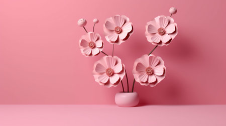 3d rendering of pink flowers in vase on pink background.の素材