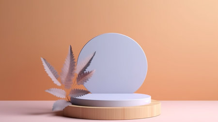 3d render of minimal display podium for product presentation with cannabis leaf.の素材