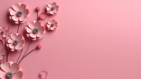 Paper flowers on a pink background. 3d rendering, 3d illustration.の素材