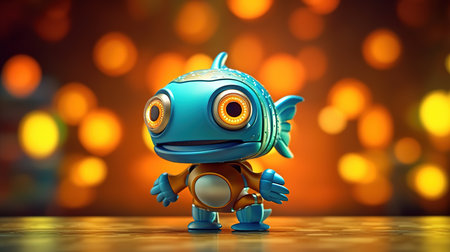 Cute cartoon robot on a bokeh background. 3d renderingの素材