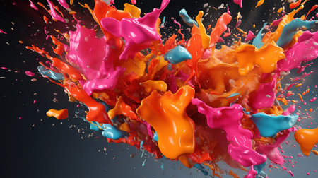 3d rendering of colorful paint splashes isolated on black background.の素材