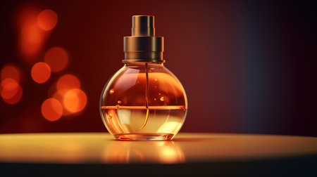Perfume bottle on table with bokeh background. 3d renderingの素材