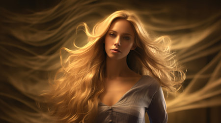 Portrait of a beautiful young woman with long blond hair. Beauty, fashion.の素材