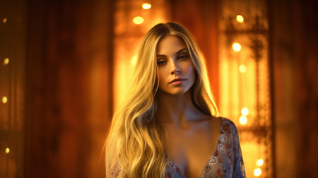 Portrait of a beautiful young woman with long blond hair. Fashion, beauty.の素材