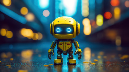 Close up of Miniature Robot toy with blur background.の素材