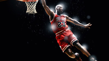 basketball game sport player in action isolated on black background 3d illustrationの素材