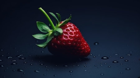 Strawberry with water drops on a dark background. Close-up.の素材