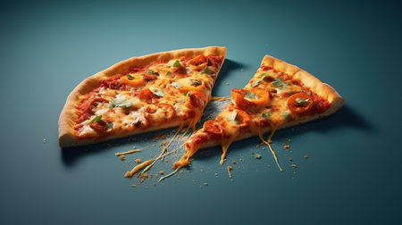 Pizza with mozzarella cheese and peppers on blue background.の素材