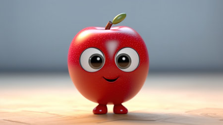 Red apple with eyes and smiley face. 3d illustration.の素材