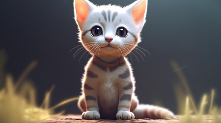 Cute cat sitting on the floor and looking at the camera.の素材