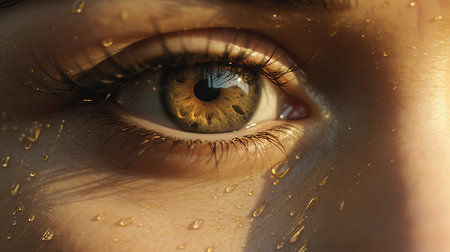 Close-up of beautiful woman's eye with water drops on it.の素材