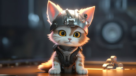 3D rendering of a cute little kitten in a steampunk costumeの素材