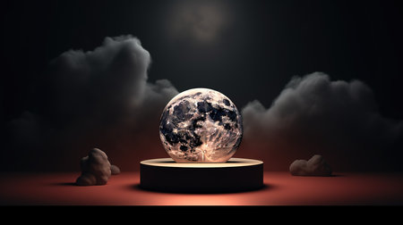 3D rendering of a planet earth on a podium in the darkの素材