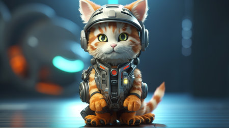 Cute cat astronaut in space suit and helmet. 3d renderingの素材