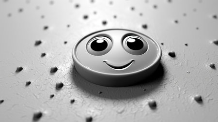 3d illustration of smiley face on metal background, closeupの素材