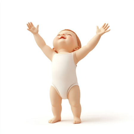 3d rendering of a baby in white bodysuit isolated on white backgroundの素材