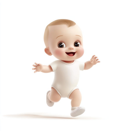 Cute baby running isolated on white background. 3d rendering.の素材