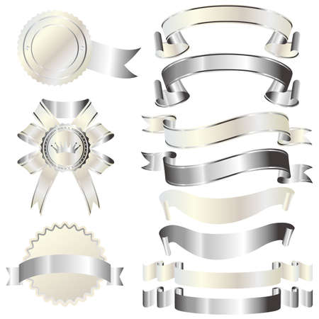 set of silver and white ribbonのイラスト素材