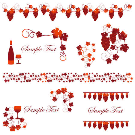 frame set of wine and grapesのイラスト素材