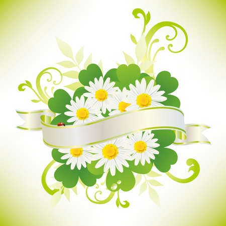 ribbon with daisy and cloverのイラスト素材