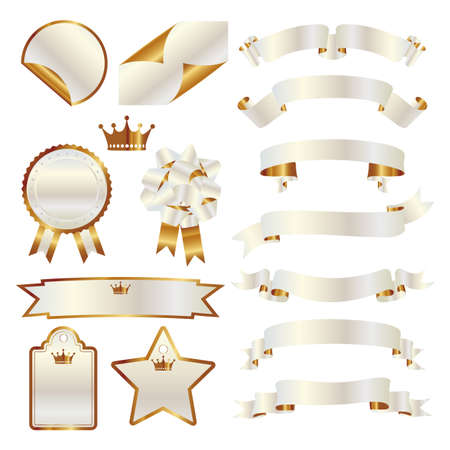 set of white and gold ribbonのイラスト素材