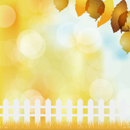 fallen leaves background with fenceのイラスト素材