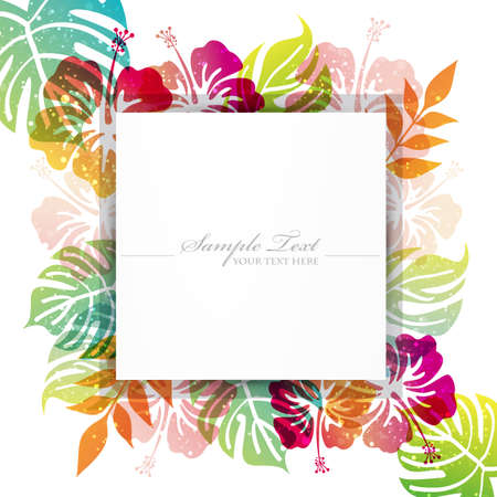 hibiscuses and monstera backgroundのイラスト素材