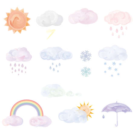 Watercolor style weather illustration setのイラスト素材